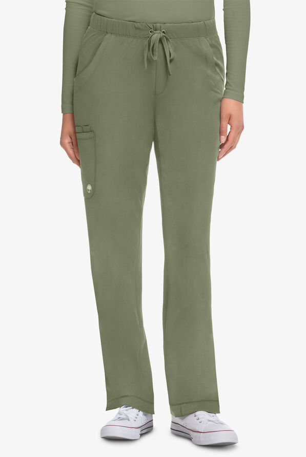 HH Works by Healing Hands Rebecca Women's 6-Pocket STRETCH Drawstring Waist Cargo Scrub Pants - Petite - Olive - 1