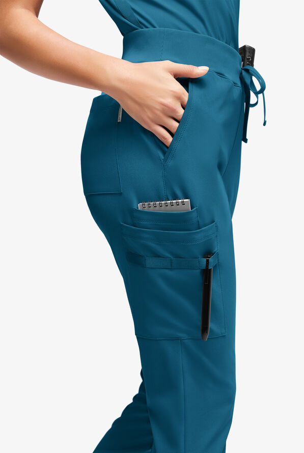 WhisperLite YARA Women's 10-Pocket Cargo Jogger Scrub Pants - Caribbean Blue - 2