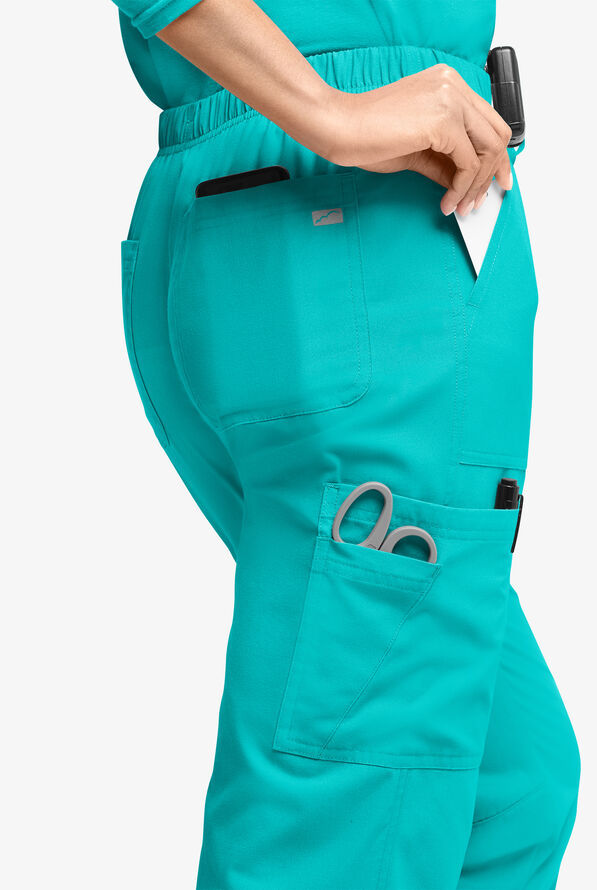 Butter-Soft Originals Women's 7-Pocket Mid Rise Straight Leg Cargo Scrub Pants - Petite - Bright Teal - 2