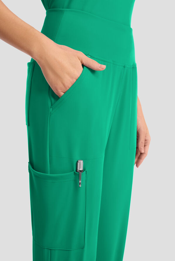 Cherokee Achieve Women's 5-Pocket STRETCH Cargo Jogger Knit Scrub Pants - Petite - Green Apple - 2