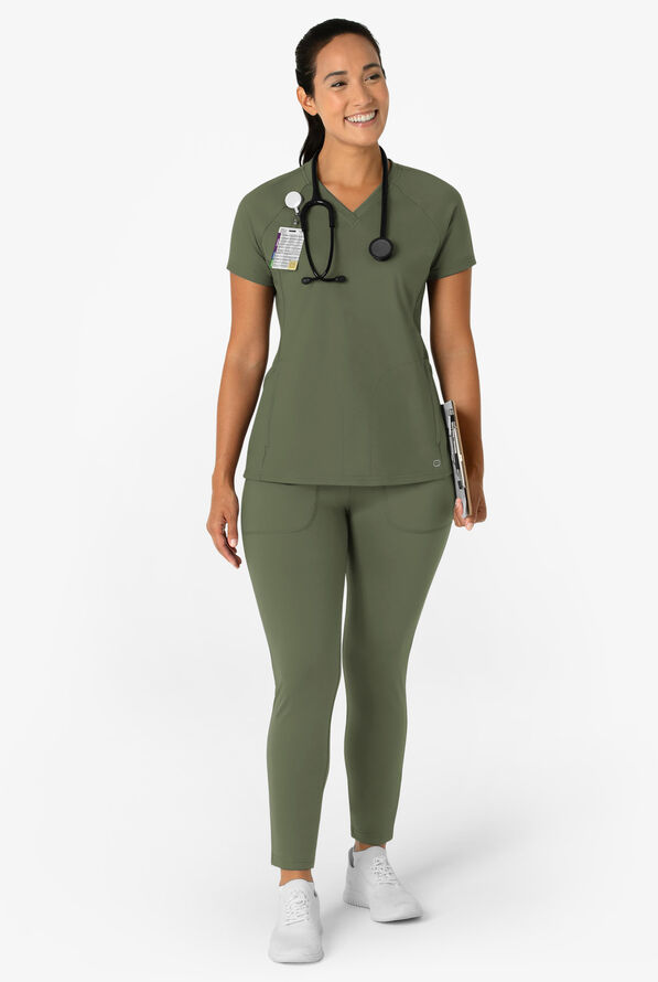 Wink Renew Knit Women's 5-Pocket STRETCH Ankle Zip Track Scrub Pants - Olive - 4