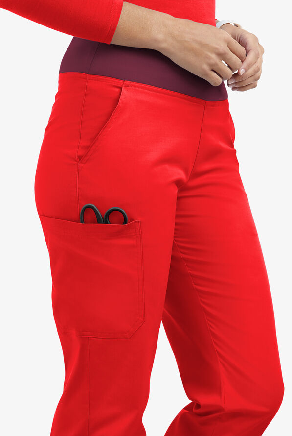 Butter-Soft STRETCH Women's 4-Pocket Knit Waistband Yoga Scrub Pants - Tall - Venetian Red/Wine - 4