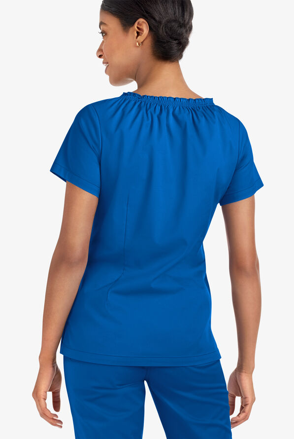 Blusa m&eacute;dica UA Butter-Soft STRETCH estilo campesina con mangas cortas y 6 bolsillos para mujer - Royal - 3