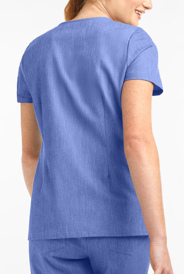 Blusa médica MOVEMENT by Butter-Soft Antares STRETCH con cuello en V y 6 bolsillos para mujer - Electric Blue Heather - 3