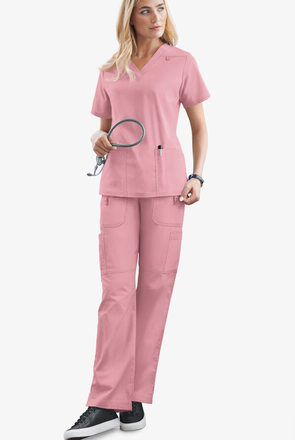 Butter-Soft STRETCH Women's 10-Pocket Drawstring Scrub Pants - Cosmo Pink - 2