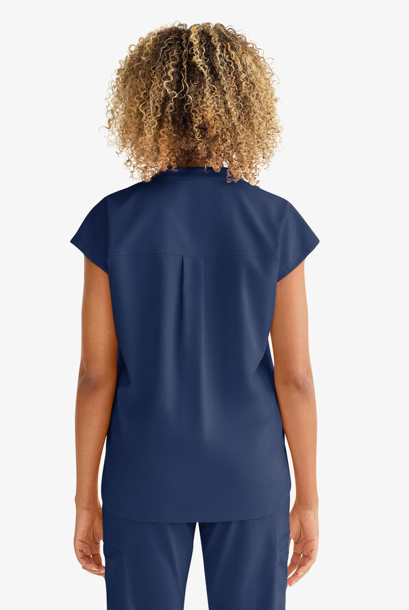 Healing Hands Purple Label Journey Women's 2-Pocket STRETCH Dolman Sleeve Mandarin Collar Scrub Top - Navy - 5