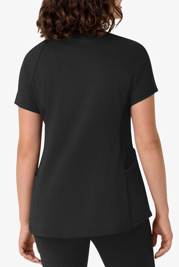 Wink Renew Knit Women's 4-Pocket STRETCH Rib-Knit Side Panel Raglan Sleeve V-Neck Scrub Top - Black - 2