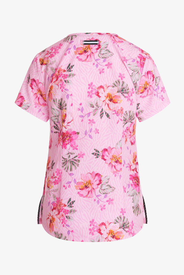 koi Next Gen Early Energy Floral Women's 2-Pocket STRETCH V-Neck Print Scrub Top - null - 2