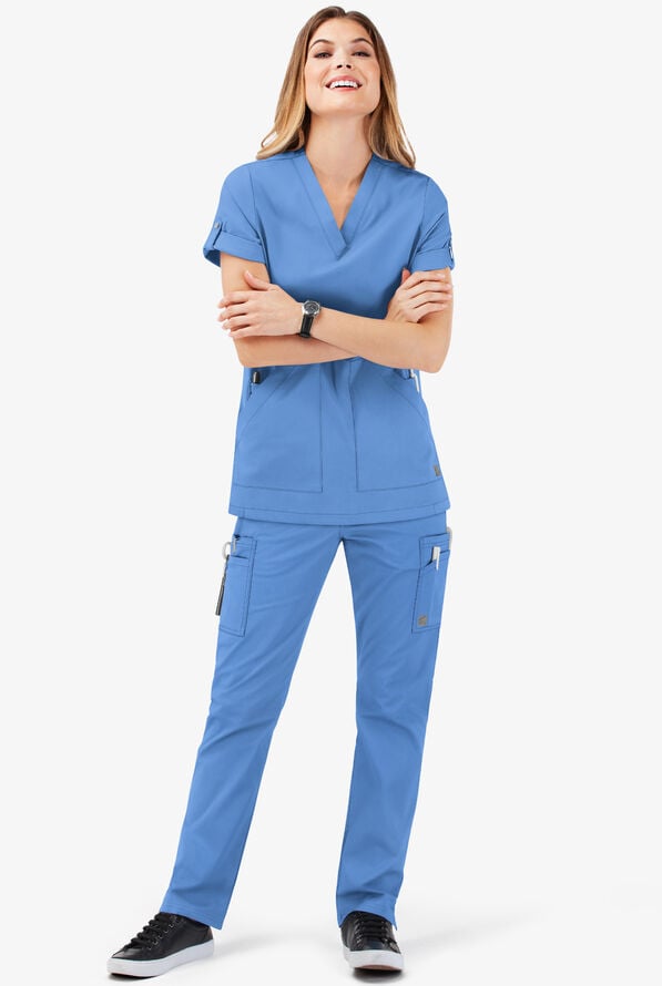 Pantal&oacute;n m&eacute;dico UA Butter-Soft STRETCH petite con 11 bolsillos y cord&oacute;n ajustable para mujer - Ceil Blue - 2