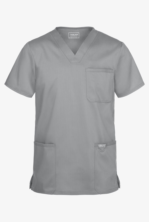 Cherokee Workwear Revolution Men's 3-Pocket STRETCH V-Neck Scrub Top - Grey - 1