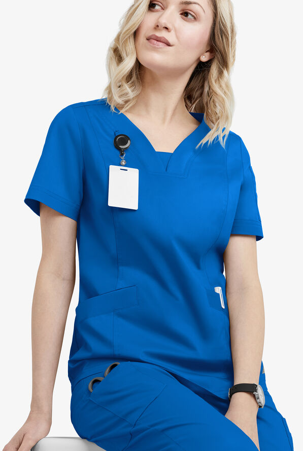 Butter-Soft STRETCH Women's 4-Pocket Feminine Curved V-Neck Scrub Top - Royal - 4