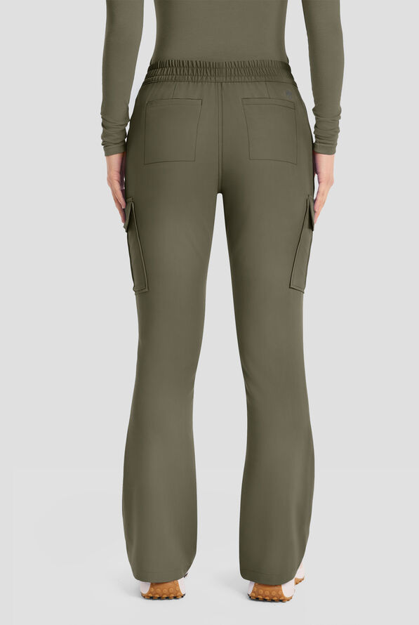 Healing Hands Quest Blair Women's 6-Pocket STRETCH Flare Leg Drawstring Cargo Scrub Pants - Petite - Olive - 4