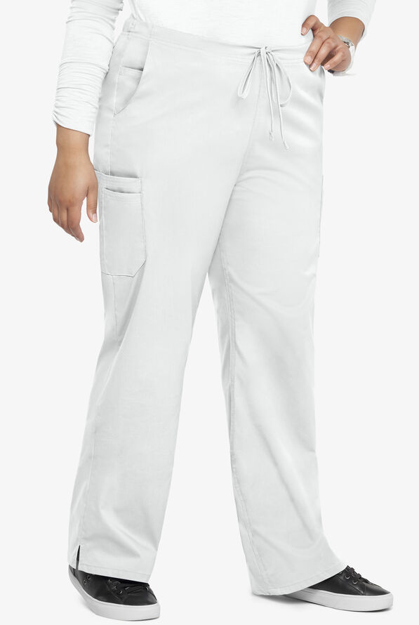 Butter-Soft STRETCH Women's 9-Pocket Drawstring with Back Elastic Scrub Pants - Tall - White - 3