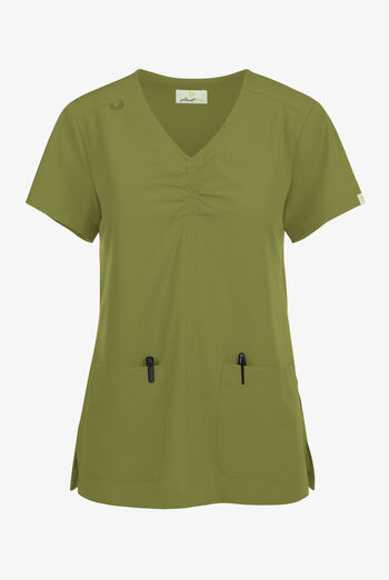 Planet koi Enik Women's 2-Pocket STRETCH Rouched V-Neck Scrub Top