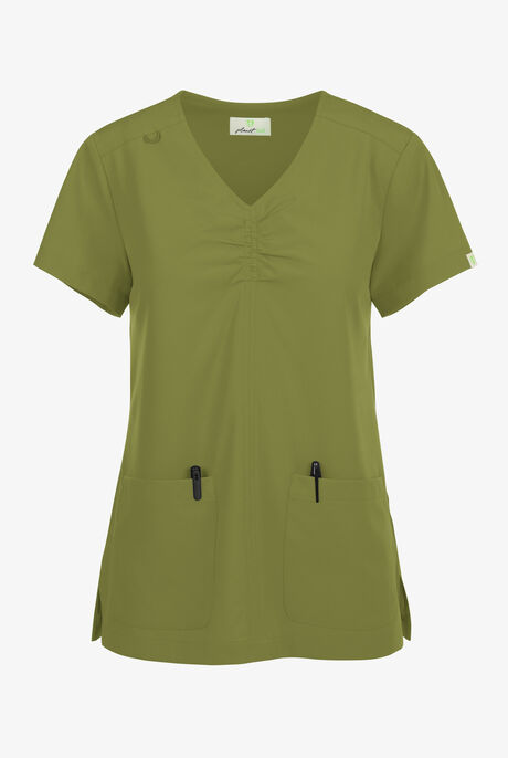 Planet koi Enik Women's 2-Pocket STRETCH Rouched V-Neck Scrub Top