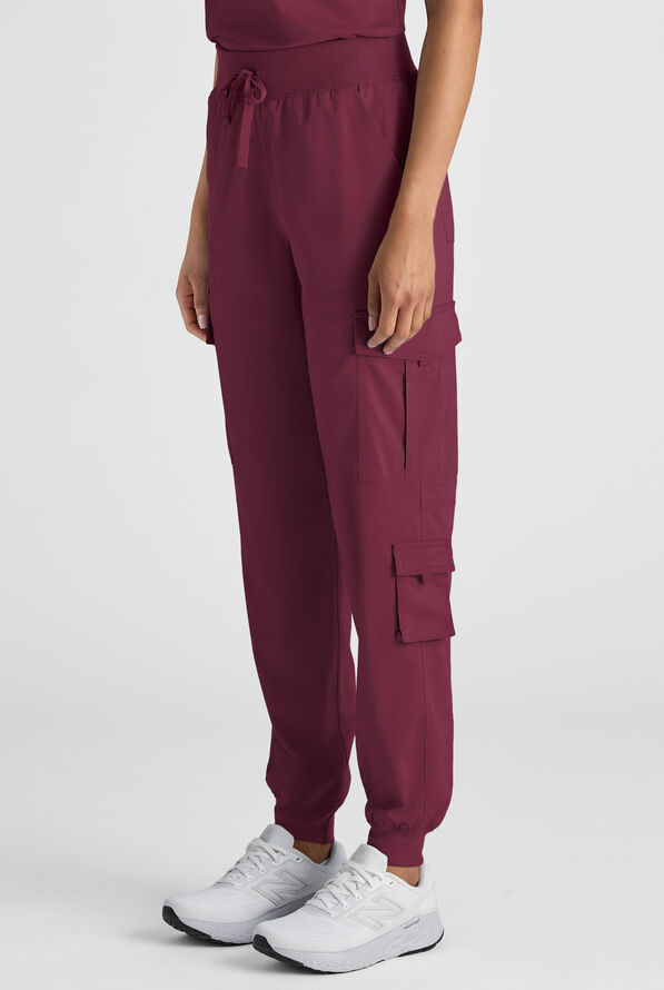 Butter-Soft STRETCH FLXTEK+ Women's 8-Pocket Cargo Jogger Scrub Pant - Wine - 2