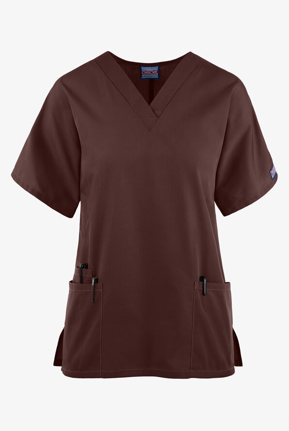 Blusa médica Cherokee Workwear con cuello en V y 3 bolsillos para mujer - Chocolate - 1