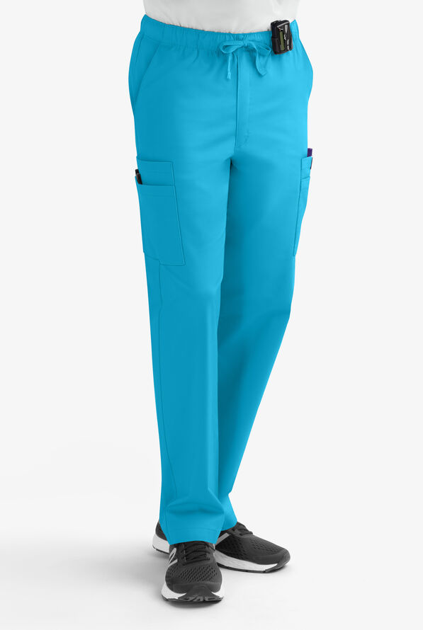 Butter-Soft STRETCH Men's 7-Pocket Cargo w/ Elastic Waist Scrub Pants - Tall - Turquoise - 1