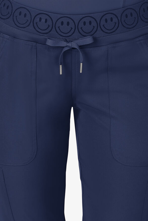 Zavate Ava Therese Women's 6-Pocket STRETCH Smile Face Elastic Waistband Cargo Jogger Scrub Pants - Petite - Navy - 2