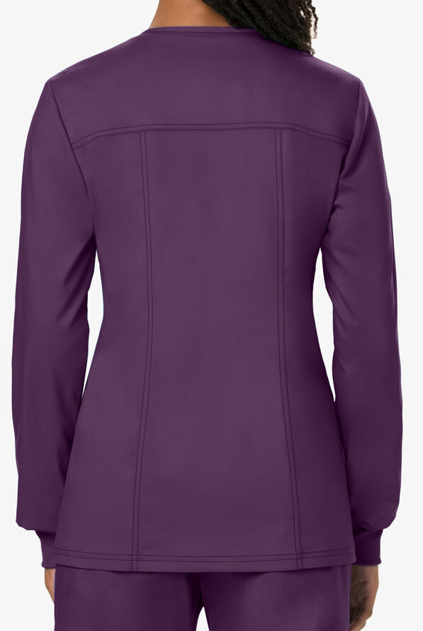 Cherokee Workwear Revolution Women's 3-Pocket STRETCH Snap Front Scrub Jacket - Eggplant - 3