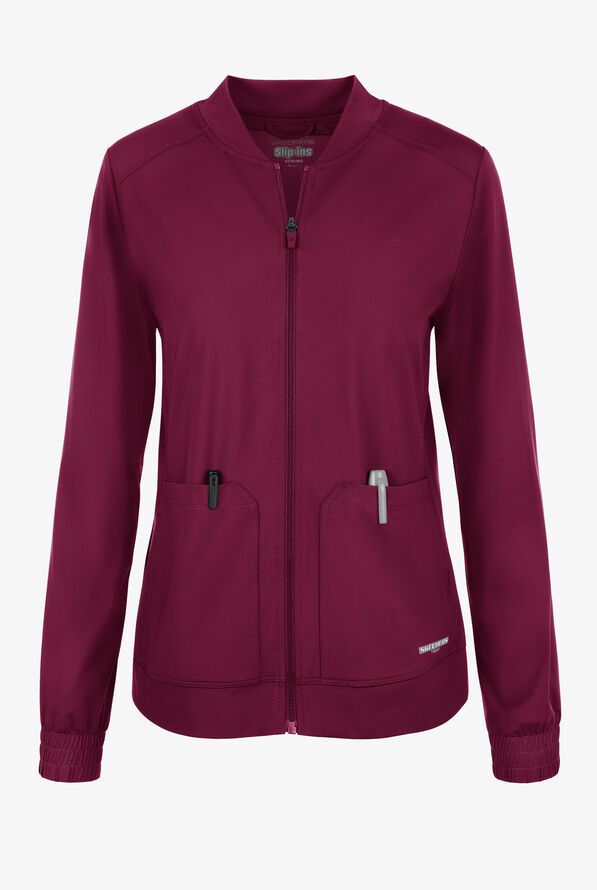 Skechers by Barco Slip-ins Contour Women's 3-Pocket STRETCH Zip Front Scrub Jacket - Wine - 1