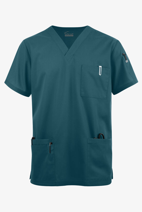Butter-Soft Originals Men's 6-Pocket V-Neck Scrub Top - Caribbean Blue - 1
