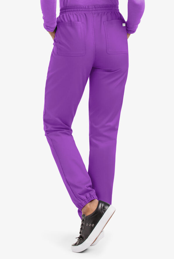 Butter-Soft STRETCH Women's 5-Pocket Jogger Scrub Pants - Petite - Wild Plum - 2