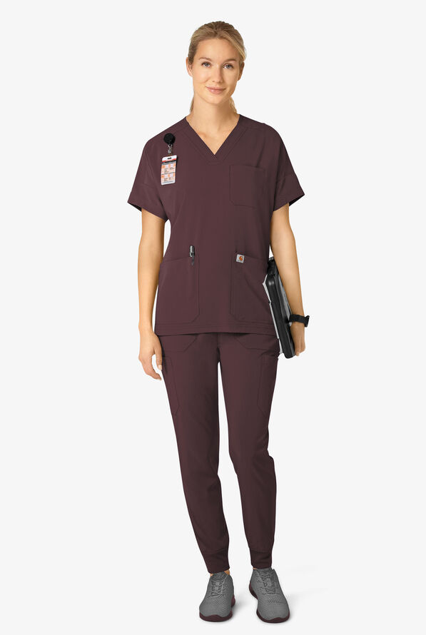 Carhartt Cross-Flex Force Women's 8-Pocket STRETCH Knit Cuff Cargo Jogger Scrub Pants - Petite - Dark Sepia - 4