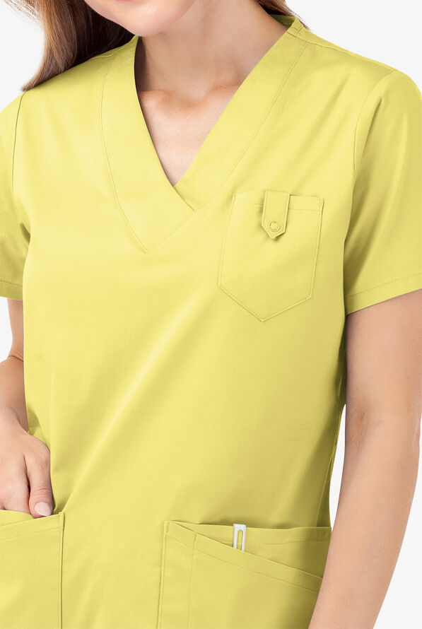 Butter-Soft STRETCH Women's 6-Pocket V-Neck Scrub Top - Lemon Sherbet - 3