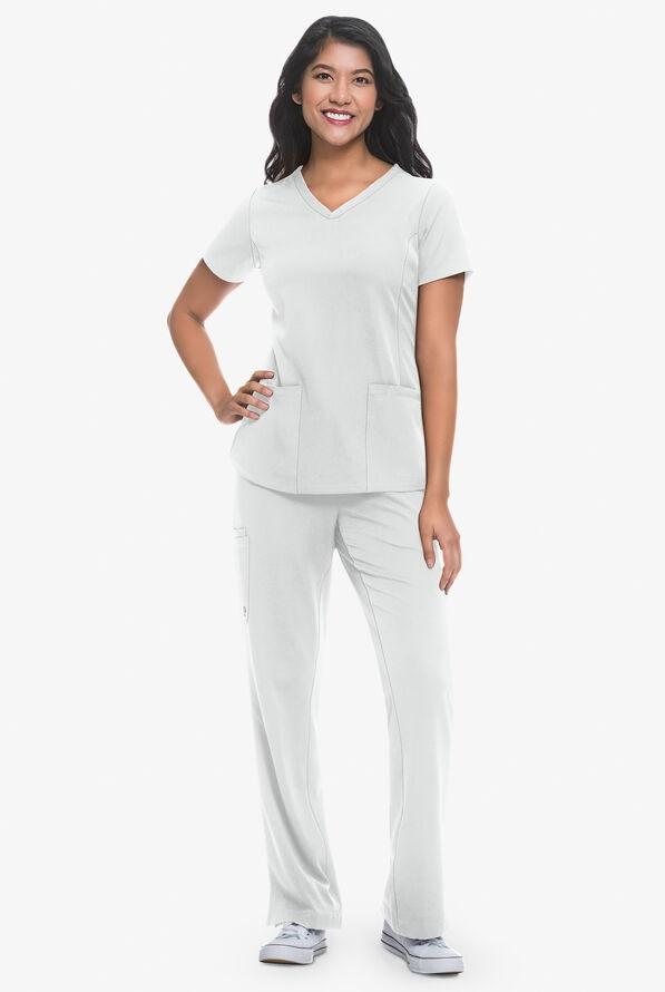 HH Works by Healing Hands Monica Women's 4-Pocket STRETCH V-Neck Scrub Top - White - 2