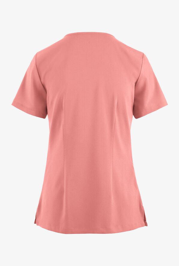 Easy STRETCH Gisele Women's 4-Pocket Lace Up V-Neck Scrub Top - Autumn Coral - 4