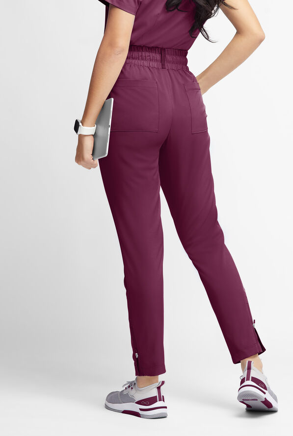 WhisperLite ISLA Women's 5-Pocket Tapered Scrub Pants - Wine - 3