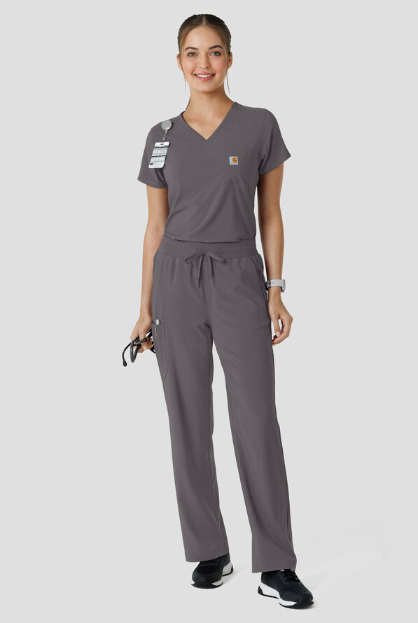 Pantal&oacute;n m&eacute;dico Carhartt Cross-Flex Force STRETCH de corte acampanado estilo cargo con cord&oacute;n convertible y 6 bolsillos para mujer - Pewter - 5