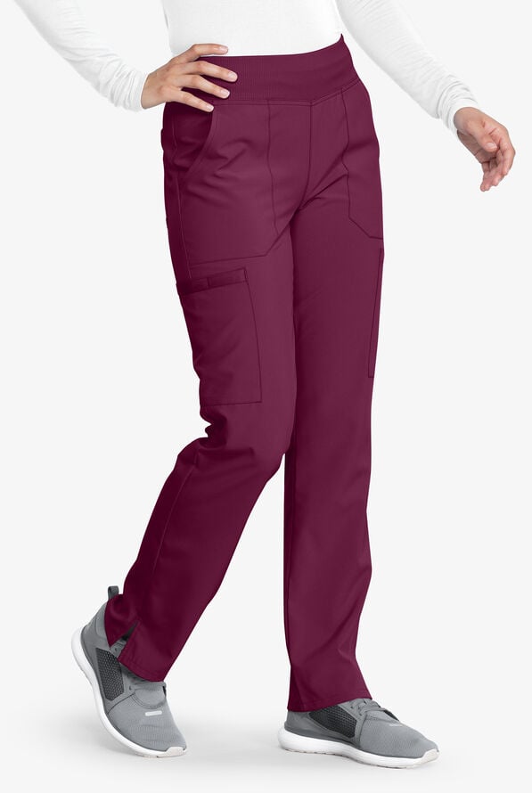 Dickies EDS Essentials Women's 7-Pocket STRETCH Elastic Waistband Cargo Scrub Pants - Wine - 3
