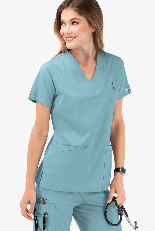 Butter-Soft STRETCH Women's 6-Pocket V-Neck Scrub Top - Dew Drop - 6