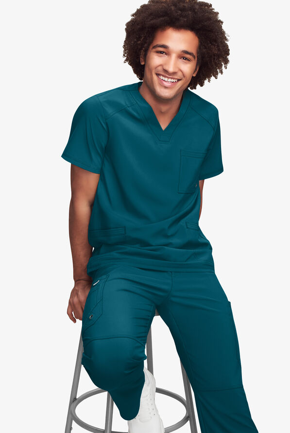 Camisa m&eacute;dica Cherokee Infinity con 2 bolsillos y paneles laterales de tejido para hombre  - Caribbean Blue - 2