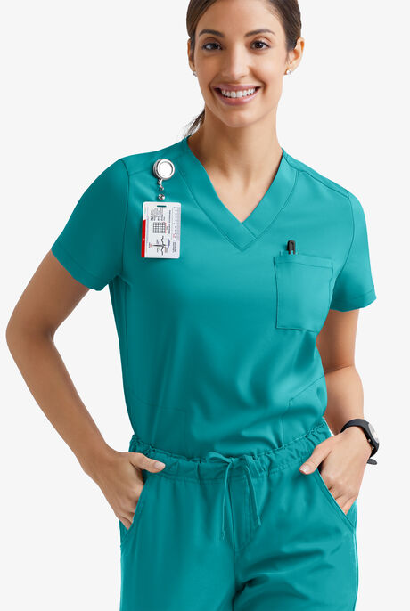Easy STRETCH Taylor Women's 3-Pocket High Low Hem V-Neck Scrub Top