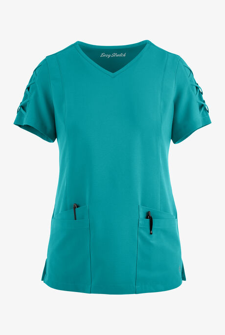 Easy STRETCH Kylie Woman's 5 Pocket V-Neck With Criss-Cross Detail Scrub Top