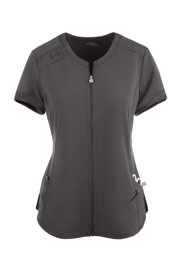 Blusa médica Cherokee Infinity con cuello redondo y cremallera para mujer - Pewter - 1