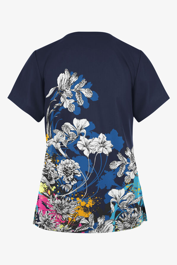 Blusa médica estampada Butter-Soft Originals Wildflowers Splash de corte clásico con cuello en V y 2 bolsillos para mujer - null - 2