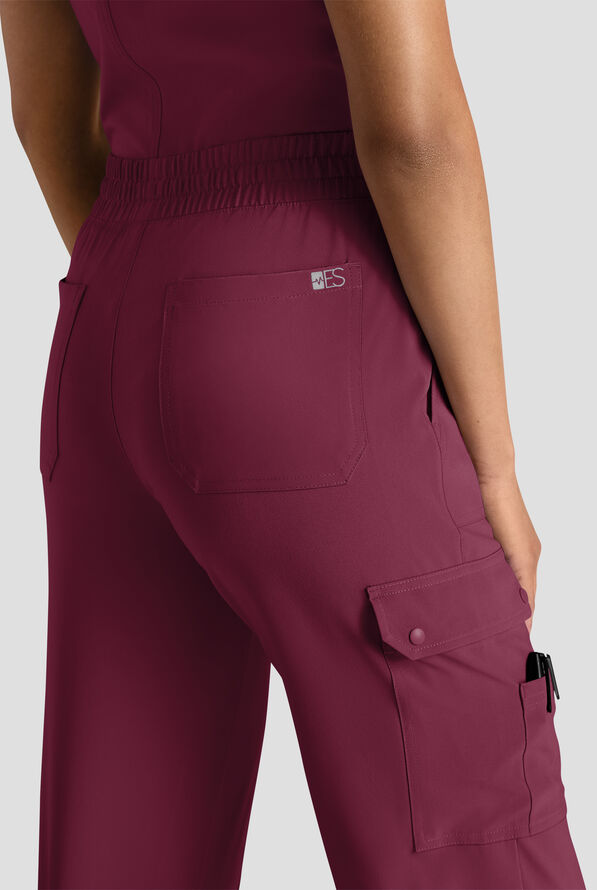 Easy STRETCH Ayo Women's 10-Pocket Cargo Scrub Pants - Petite - Wine - 5