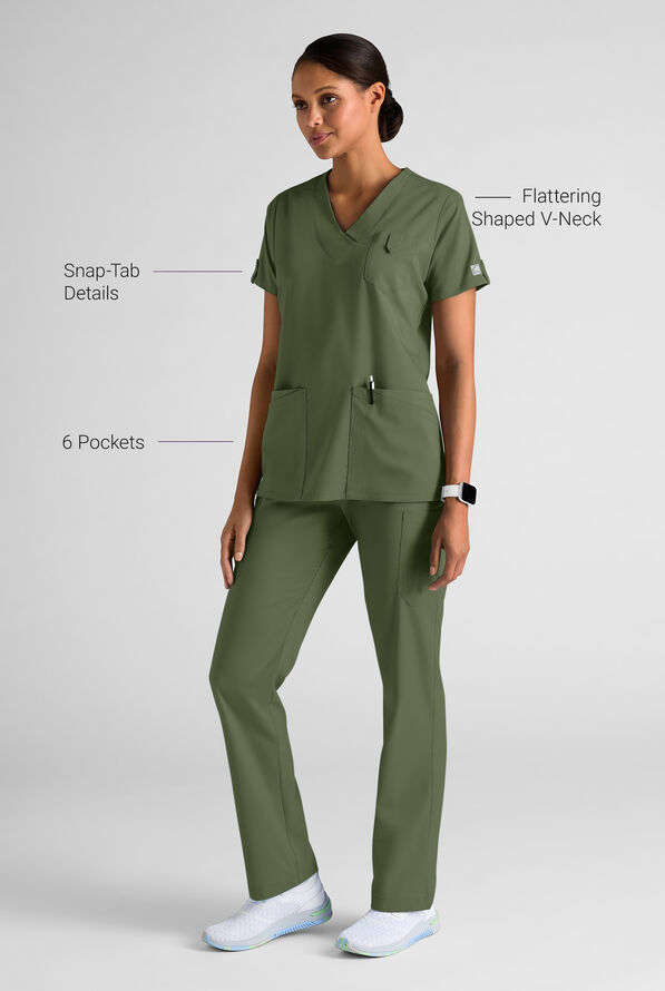 Butter-Soft STRETCH FLXTEK+ Women's 6-Pocket V-Neck Scrub Top - Light Olive - 3
