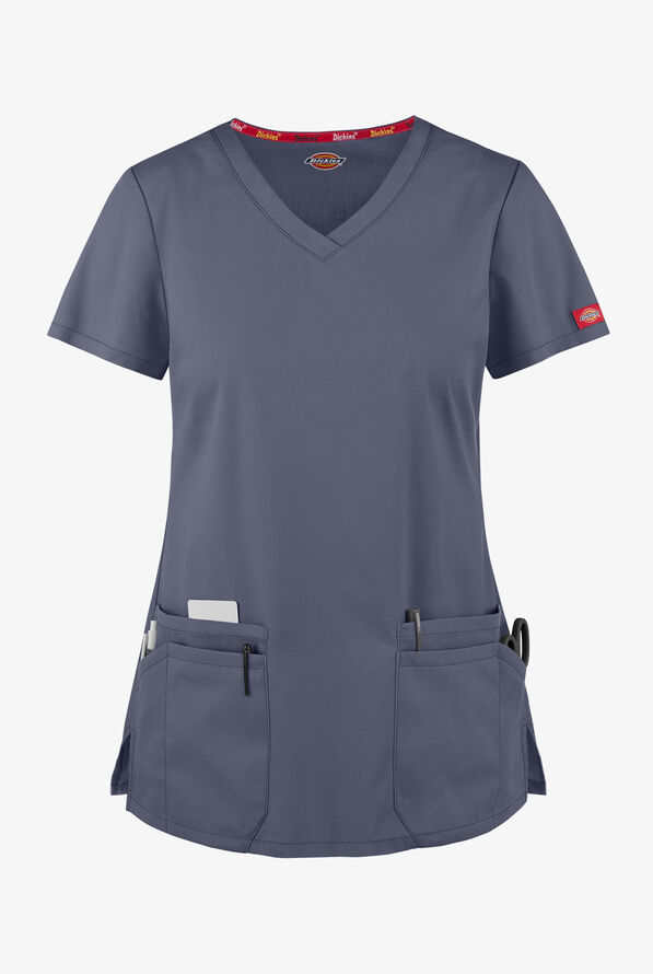 Dickies EDS Signature Women's 6-Pocket Contemporary Fit V-Neck Scrub Top - Pewter - 1