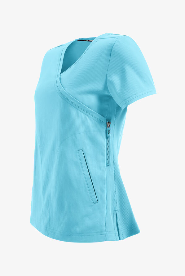Blusa m&eacute;dica koi Lite&trade; Philosophy STRETCH estilo cruzado con 3 bolsillos y cremallera para mujer - Sky - 3