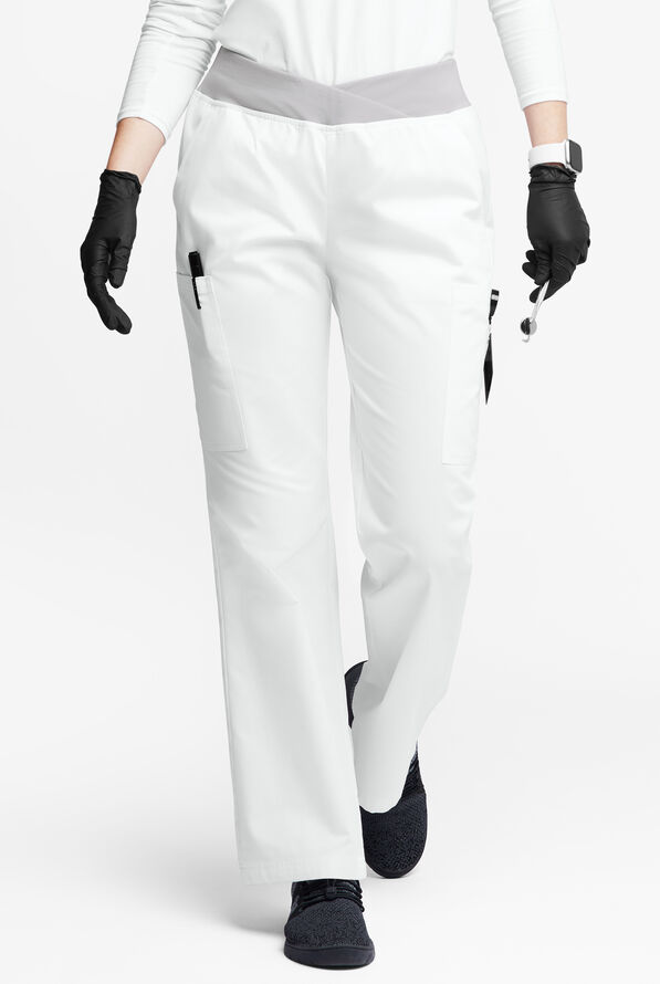 Pantalón médico Butter-Soft Originals Tall de tiro medio y cintura cruzada con piernas anchas y 7 bolsillos para mujer - White/Silver - 1