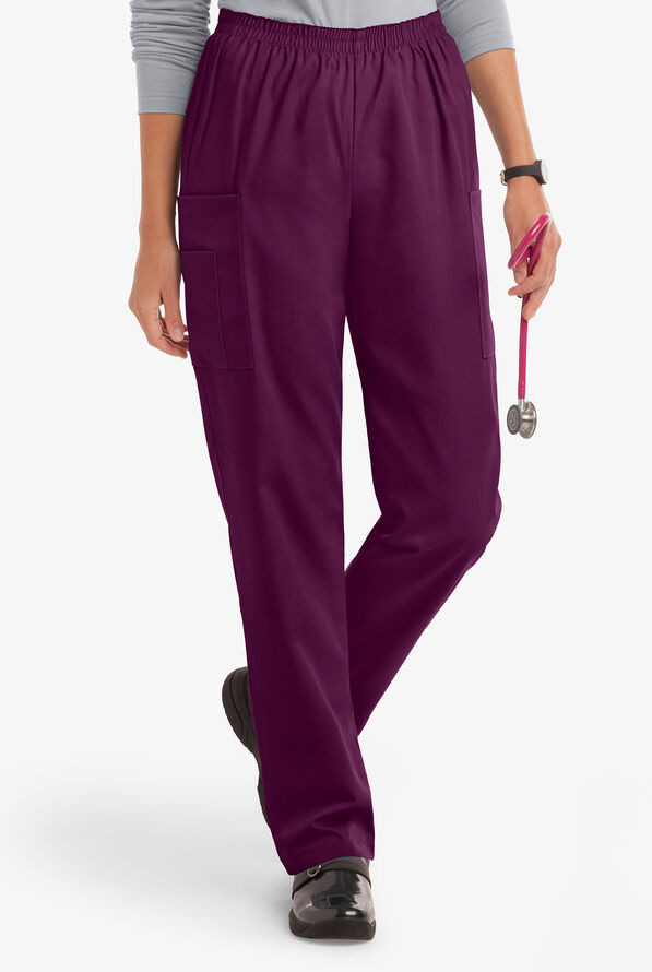 UA Best Buy Scrubs Women's 3-Pocket Elastic Waist Tapered Pants - Tall - Wine - 1