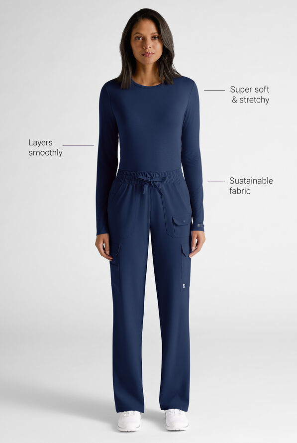 Easy STRETCH Cate Women's Long Sleeve Knit Underscrub - Navy - 3