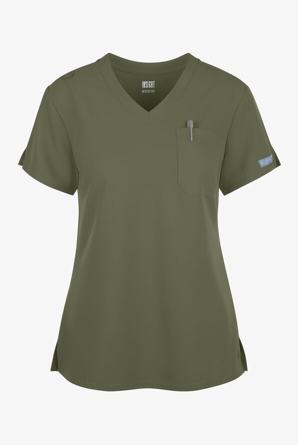 Med Couture Insight Women's 1-Pocket Tuck In V-Neck Scrub Top - Olive - 1