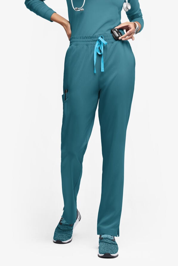 Easy STRETCH Naya Women’s Natural Waist 6-Pocket Straight Leg Scrub Pants - Petite - Caribbean Blue/Turquoise - 1