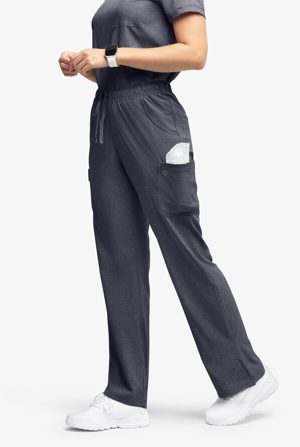 Easy STRETCH Eden Women's 4-Pocket Drawstring Scrub Pants - Petite - Charcoal Heather - 4